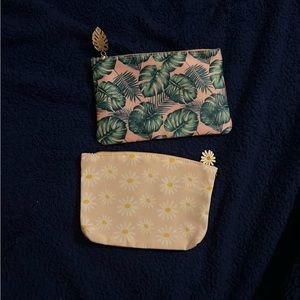 3 Ipsy mini makeup bags three one pink w daisies one  pink w ferns 5” 7”.